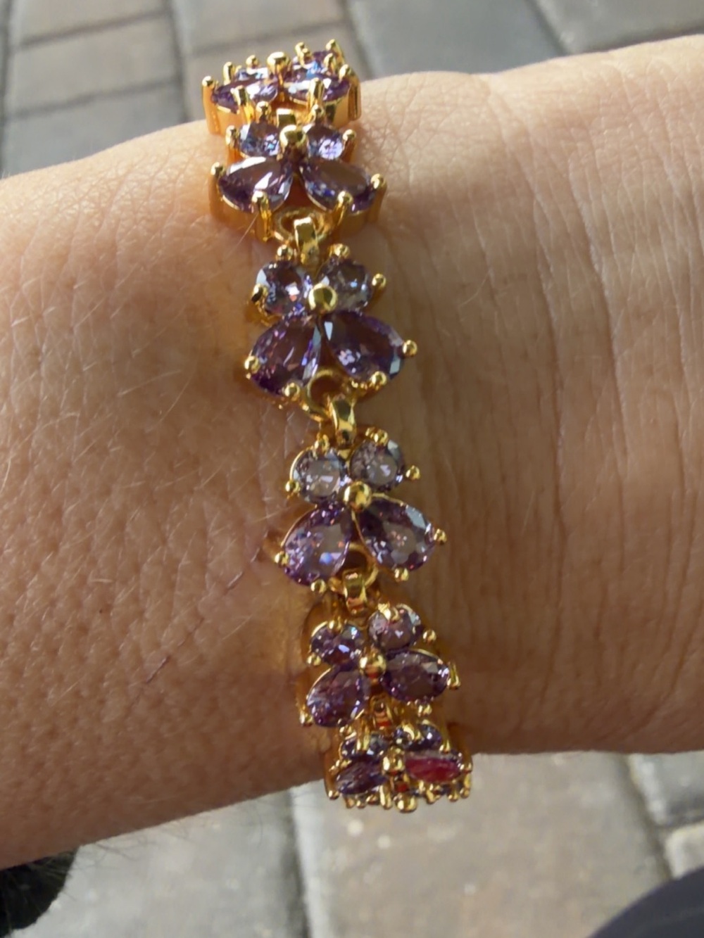 Gold Filled AAA CZ Purple Butterfly Bracelet | Lavender Crystal Link Bracelet - Picture 4 of 8